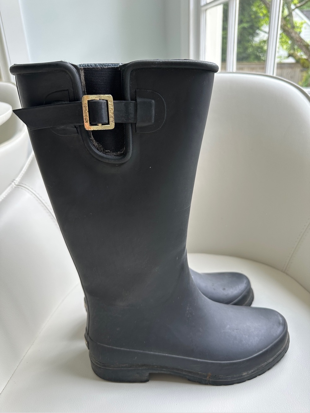 Sperry Black Tall Preppy Rain Boots in Size 8